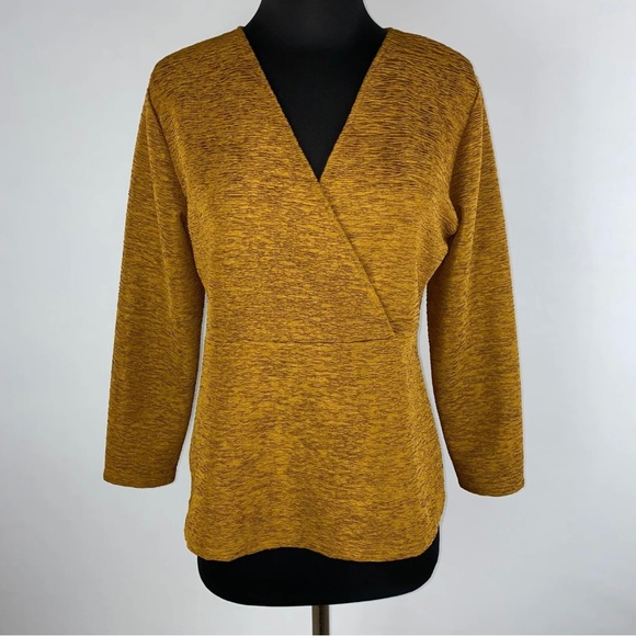 Ann Taylor Factory Tops - Ann Taylor Factory Women’s Textured Brown Long Sleeve V-Neck Top Tunic Faux Wrap